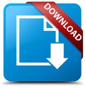 Download (document icon) cyan blue square button red ribbon in c Royalty Free Stock Photo