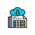 Download documents, cloud storage flat color icon.