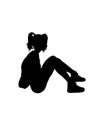 Black silhouette of a young cute girl with double ponytail wearing sweater and short