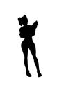 Black silhouette of a young cute girl with double ponytail wearing sweater and short