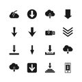 Download file icons. Vector down digital arrow buttons
