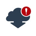 Download icon, arrows icon with exclamation mark. Download icon and alert, error, alarm, danger symbol
