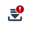 Download icon, arrows icon with exclamation mark. Download icon and alert, error, alarm, danger symbol