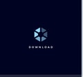 Download icon, blue hexagon logo concept, process indication, time abstract emblem, wait upload graphic element for hud