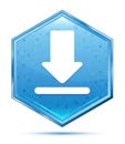 Download icon crystal blue hexagon button