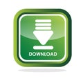 Download icon on green glossy square button Royalty Free Stock Photo