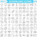 Download icon set. Containing upload, document, link, download file, folder, data and PDF icons.Vector and illustrator set