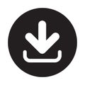 Download icon. Upload button. Load symbol. Circle flat button with shadow. Modern UI website navigation. Royalty Free Stock Photo