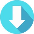 Download icon. Upload button. Load symbol. Round button. Vector. Arrow point to down Royalty Free Stock Photo