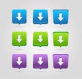 Download icon. Upload button. Load symbol. Rounded squares buttons.