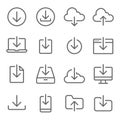 Download icons set vector illustration. Contains such icon as Website, Mobile, File, Folder, Cloud and more. Expanded Stroke Royalty Free Stock Photo