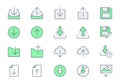 Download line icons. Vector illustration include icon - upload, cloud storage, folder, arrow, document, diskette, floppy