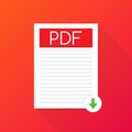 Download PDF button. Downloading document concept. File with PDF label and down arrow sign. Vector illustration. Royalty Free Stock Photo