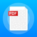 Download PDF button on laptop screen. Downloading document concept. File with PDF label and down arrow sign. Vector Royalty Free Stock Photo