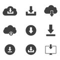 Download or save sign icon set with cloud.