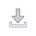 Download symbol vector icon showing arrow pointing down into an outlined box Royalty Free Stock Photo