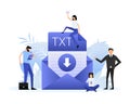 Download txt file. Group of people with txt document. Isometric vector. Icon vector Royalty Free Stock Photo