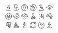 Download and upload file doodle icons set. Hand drawn sketch interface buttons. Cloud data server technology. Digital storage Royalty Free Stock Photo