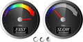 Download / upload speedometer. Fast/Slow speed 3 progress download icons.