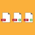 Download ZIP icon. File with ZIP label and down arrow sign. Archive file format. Downloading document concept. Flat design vector Royalty Free Stock Photo