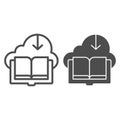 Downloaded book line and glyph icon. Cloud with book vector illustration isolated on white. Save ebook outline style Royalty Free Stock Photo