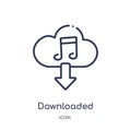 downloaded music cloud icon from music and media outline collection. Thin line downloaded music cloud icon isolated on white