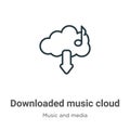 Downloaded music cloud outline vector icon. Thin line black downloaded music cloud icon, flat vector simple element illustration