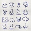 Downloading icons set on notebook background Royalty Free Stock Photo