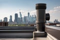 downpipe from the rooftop of a building with impressive view of the city skyline