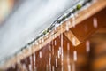 Downpour in the summer storm and rain drops on the roof Royalty Free Stock Photo