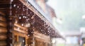 Downpour in the summer storm and rain drops on the roof Royalty Free Stock Photo