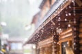 Downpour in the summer storm and rain drops on the roof Royalty Free Stock Photo