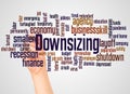 Downsizing word cloud and hand with marker concept