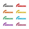 Downsizing word color icon set isolated on white background