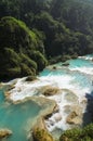 Downstream of a powerful river with turquoise pools surrounded by