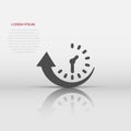 Downtime icon in flat style. Uptime vector illustration on white isolated background. Clock business concept