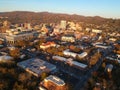 Downtown Asheville, North Carolina. Aerial drone view of the city in the Blue Ridge Mountains during Autumn / Fall Season.  Archit Royalty Free Stock Photo