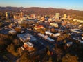 Downtown Asheville, North Carolina. Aerial drone view of the city in the Blue Ridge Mountains during Autumn / Fall Season.  Archit Royalty Free Stock Photo