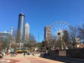 Downtown Atlanta Centennial park Ferris Wheel and skyscrapers Royalty Free Stock Photo