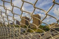 Downtown Atlanta Georgia skyscrapers and tall buildings through a fence Royalty Free Stock Photo