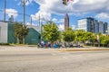 Downtown Atlanta group of bikers with the Bank of America Plaza skyscraper Royalty Free Stock Photo