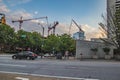 Downtown Atlanta morning covid-19 Cranes in the sky at a heavy construction site Royalty Free Stock Photo