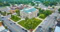 Downtown Auburn courthouse aerial view with city buildings