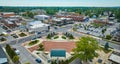 Downtown Auburn with James Cultural Plaza and distant courthouse aerial