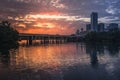 Downtown Austin Sunset Over Lady Bird Lake Royalty Free Stock Photo