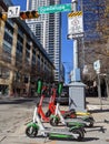 Scooters and modern buildings in downtown Austin TX Royalty Free Stock Photo