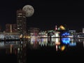 Downtown Baltimore Maryland Night Skyline Moon Royalty Free Stock Photo