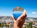 Downtown Bloemfontein through a solid glass ball.