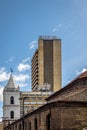 Downtown Bogota buildings with Saint Francis Church and Nemqueteba Tower - Bogota, Colombia Royalty Free Stock Photo