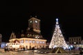 Downtown Brasov City At Night With Christmas Tree Royalty Free Stock Photo